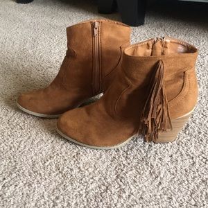 Tan Suede Heeled Booties